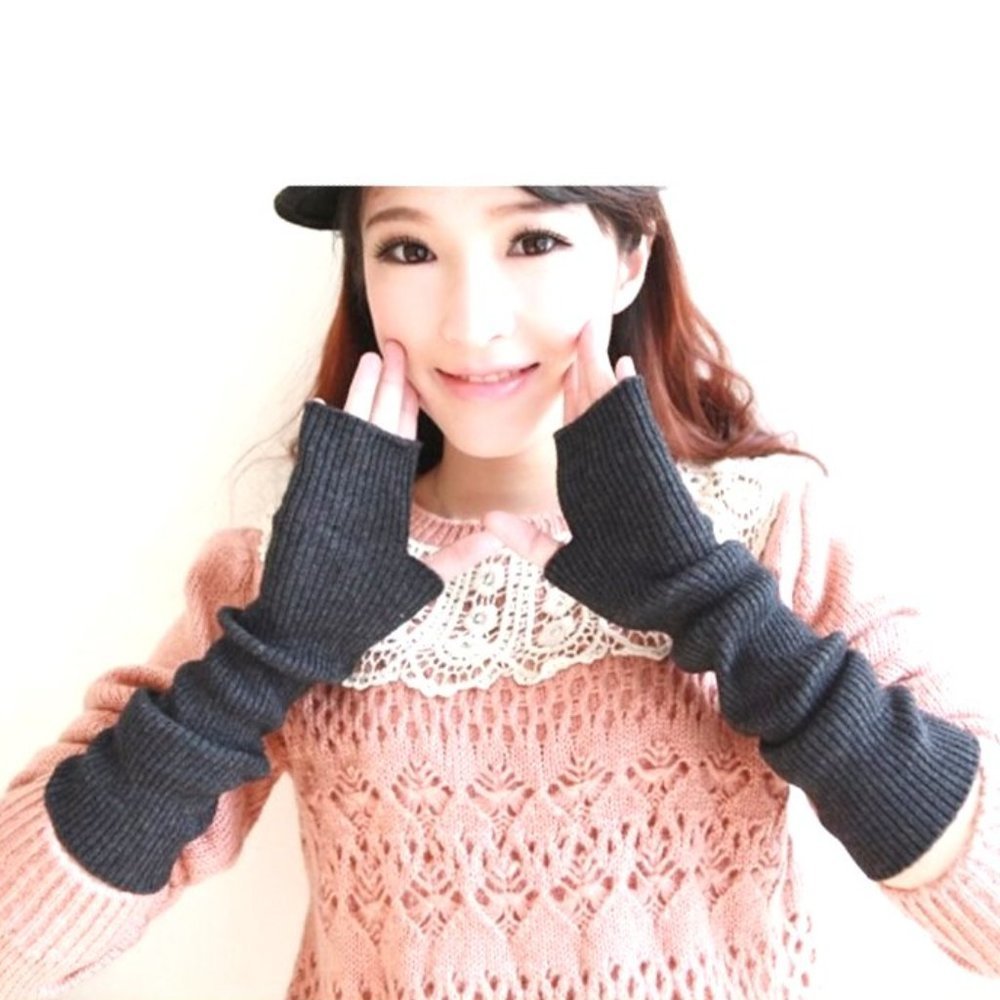 Women's Gloves Elbow Open Thumb Hole Black & Gray
